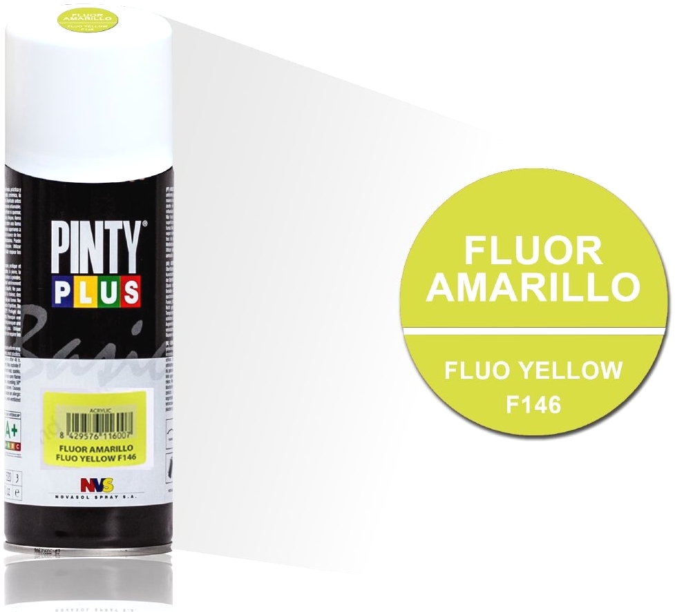 Pintura Spray Acrílica 400ml 520cc Secado Rápido Sin Burbujas Color Fluor Amarillo F146