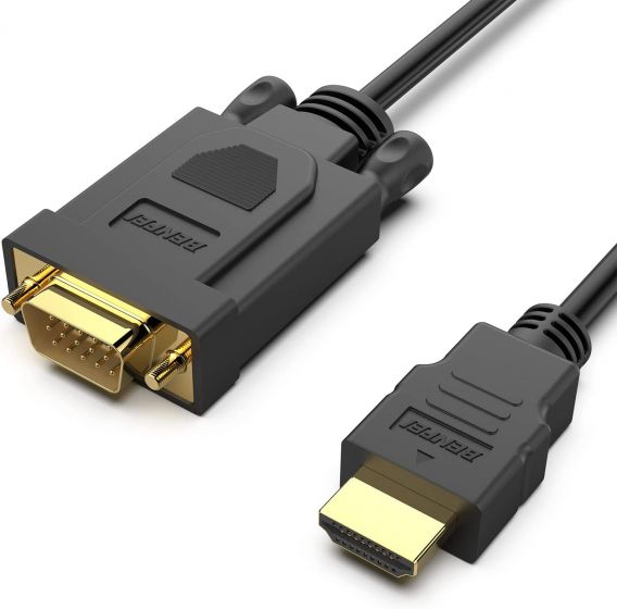 Cable HDMI a VGA, Chapado en Oro Macho a Macho para Ordenador, portátil, PC, Monitor, HDTV, Chromebook, Raspberry Pi, Roku, Xbox y más, Negro