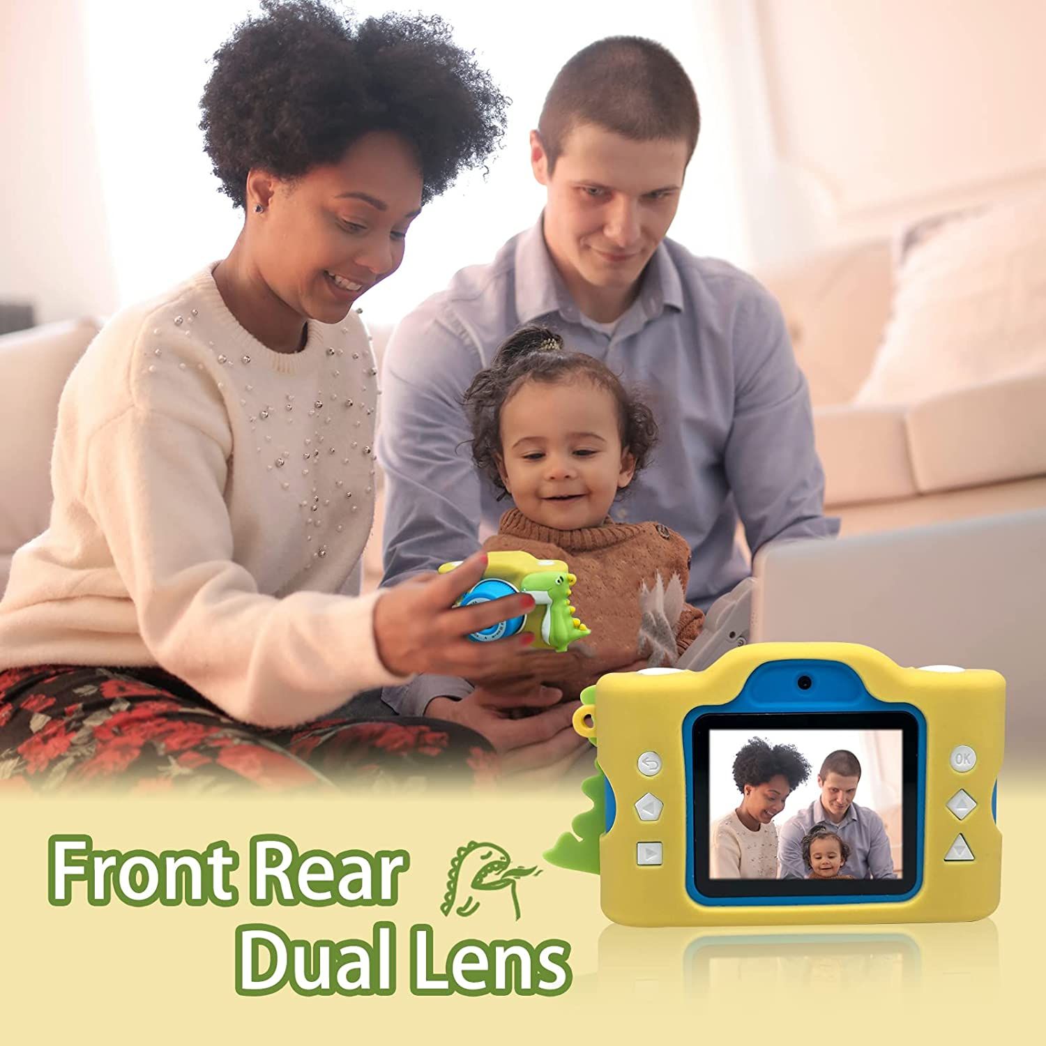 Cámara digital HD 1080P para niños con tarjeta SD de 32 GB con Funda de silicona suave de dinosaurio y pegatina, cámara para niños 