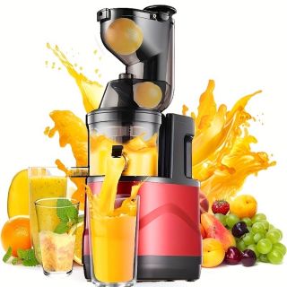 Slow Juicer Extractor de zumos y verduras 500W con botón de rotación inversa Exprimidora de frutas eléctrica para Frutas helado Exprimidor Lento Rojo