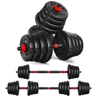 Juego de Mancuernas Ajustables 30KG - 16 Piezas con Barra 2 en 1 para Ejercicios