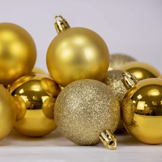 Bolas de Navidad Multicolor, Amarillo 16 Unidades de 5CM, para Decoración de Árbol de Navidad, para Vacaciones, Bodas, Fiestas, Decoración de Regalos, Varios tamaños (16 pcs, Amarillo)       