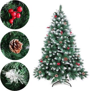 Árbol de Navidad  Artificial Pino Nevado con Bayas Rojas Pino Blanco Natural para Decoraciones Navideñas