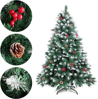 Árbol de Navidad  Artificial Pino Nevado con Bayas Rojas Pino Blanco Natural para Decoraciones Navideñas 150cm