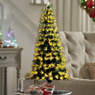 Árbol de Navidad luminoso de 60 cm de altura con 65 luces blancas cálidas, decoración navideña para exterior e interior, adornos navideños de diseño moderno y elegante base en cruz       