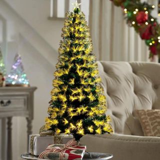 Árbol de Navidad luminoso de 90 cm de altura con 95 luces blancas cálidas, decoración navideña para exterior e interior, adornos navideños de diseño moderno y elegante base en cruz       