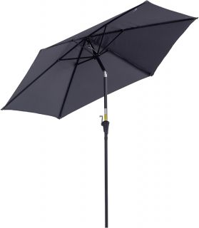 Sombrilla Parasol Reclinable para Jardín Patio Terraza Playa Piscina con Manivela Protector UV Φ2.7x2.35m Aluminio Negro
