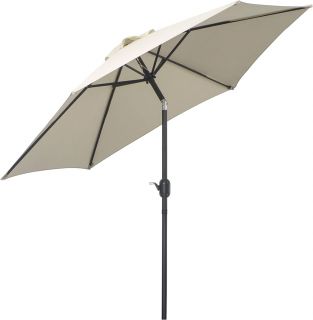 Sombrilla Parasol Reclinable para Jardín Patio Terraza Playa Piscina con Manivela Protector UV Φ2.7x2.35m Aluminio Blanco