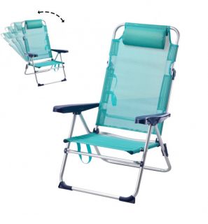 [Pack de 2] Silla de Playa Plegable y Reclinable con Cojín de 5 Posiciones de Aluminio y textileno 57X31X62/101CM Turquesa x2