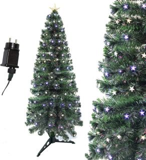 Árbol de Navidad Verde LED Árbol de Fibra Óptica de Navidad con el Cambio de Color Luz LED + Fibra Óptica (60CM, Óptica con Estrella Color)  