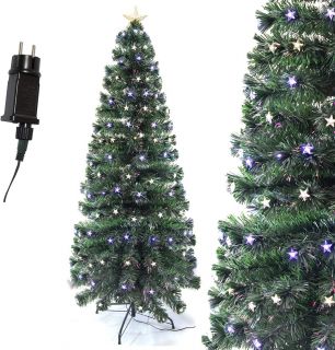 Árbol de Navidad Verde 125LED 120CM Árbol de Fibra Óptica de Navidad con el Cambio de Color Luz LED + Fibra Óptica (120CM, Óptica con Estrella Color)       