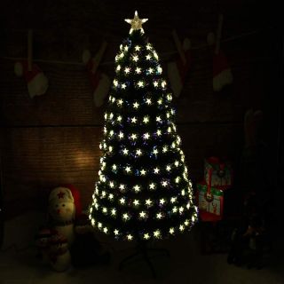 Árbol de Navidad Verde 175LED 150CM Árbol de Fibra Óptica de Navidad con el Cambio de Color Luz LED + Fibra Óptica (150CM, Óptica con Estrella Color)       