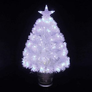 Árbol de Navidad Fibra con Luces LED Árbol de Fibra Óptica de Navidad con el Cambio de Color Luz LED Fibra Óptica (60 CM, Blanco)       