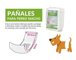 Pañales desechables para perros machos pañal sanitarios para perro mascotas bragas higiénicas suaves absorbentes S (20.5x50cm) / 12uds