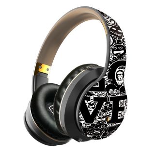 Cascos Bluetooth Auriculares Diadema Inalámbricos con Micrófono Cancelación de ruido Grafiti Dorado
