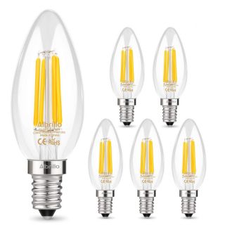Pack de 6 bombillas LED de filamento 4W, E14, equivalente a 40W, luz de vela blanca cálida, eficiencia energética A+
