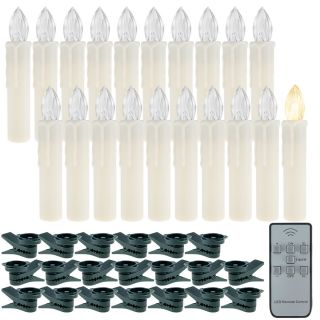 Velas de Navidad para ventana con control remoto, Keyohome 20PCS Lámpara de vela LED Velas sin llama Luz Funciona con pilas Vela de ventana blanca cálida Parpadeo Vela cónica Iluminación con clips Control remoto