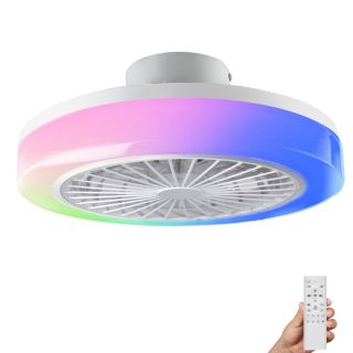 Ventilador de Techo LED Moderno, Motor DC 20W, Luz Regulable RGB 42W, 6 Velocidades, Control Remoto y Temporizador, Diseño Silencioso de 7 Aspas