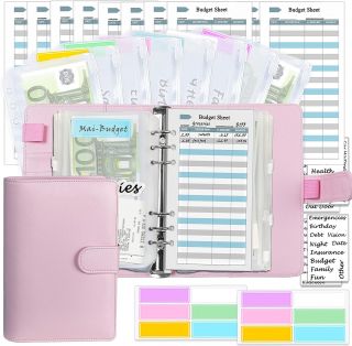 Kit de planificador carpeta de presupuesto A6 con organizador financiero, colores caramelo macaron, ranura para tarjetas y accesorios adicionales