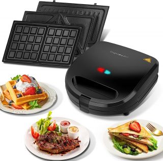 Sandwichera DIDO Máquina 3 en 1 para hacer Gofres, Sandwiches y Parrillas de Contacto, 750W