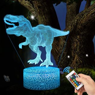 LED Lámpara de Mesa 3D Dinosaurio con Control Remoto Sensor Tacto,  Regulable Lámpara de Noche de Atmósfera Modo RGB, Decoracion Cumpleaños, Navidad Regalos de Mujer Bebes Hombre Niños Amigas       