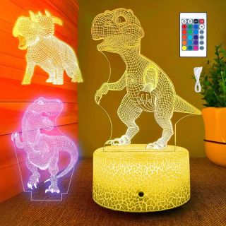 Luz Nocturna Dinosaurio 3D LED USB Decorativa y Multicolor Set de 3 Patrones Duradera y Perfecta para Regalar Para Niños