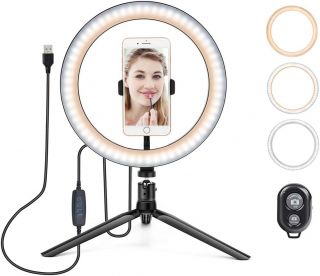 Anillo de luz LED de 10 pulgadas con trípode para móvil - 3 modos de iluminación y 10 niveles de brillo ajustable - Ideal para maquillaje, fotografía, Youtube Live, TikTok y tutoriales online