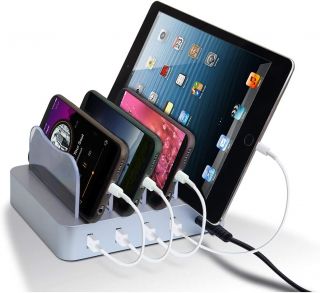 Estación de carga con conmutador cargador USB múltiple 4 puertos cargador USB soporte de carga para Apple iPhone, iPad, Samsung, smartphones y tablets       