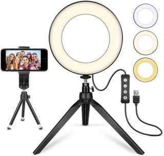 Aro de Luz LED Regulable 6 con Trípode, Soporte para Móvil y Funciones para Fotografía, Maquillaje, Selfies, Youtube y Streaming en Vivo