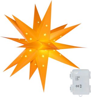 Decoración para árbol de estrella de Moravia en 3D – 18.0 in LED de Navidad con temporizador, estrella de Belén utilizada para decorar árboles de Navidad, balcones, patios (amarillo)       