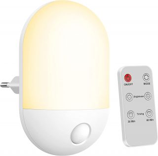 Luz Nocturna LED con Mando a Distancia y Temporizador para Bebés - 3 Niveles de Brillo Ajustables, Luz Cálida y Blanca - Ideal para Habitaciones Infantiles, Pasillos, Garajes y Baños - Clase A++