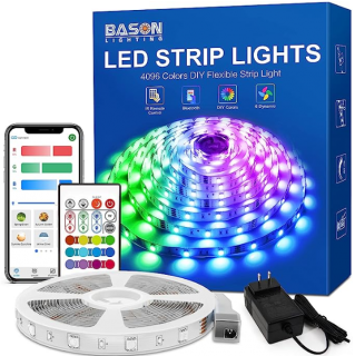Tira de luces LED Bason de 50 pies, con control Bluetooth y remoto, cambia de color, millones de colores, para dormitorio, bar, fiesta, habitación