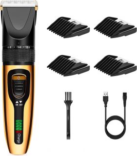 Cortauñas para hombre y cortador de barba,  profesional de cerámica titanio cuchilla eléctrica para el hogar, cortador de pelo silencioso recargable inalámbrico y kit de peluquería con pantalla LED       