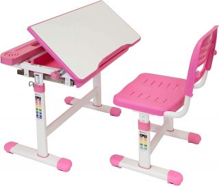 Juego de Escritorio y Silla para niños ergonómicos, Ajustable en Altura con cajón de Almacenamiento y en color Rosa de Mount-It!