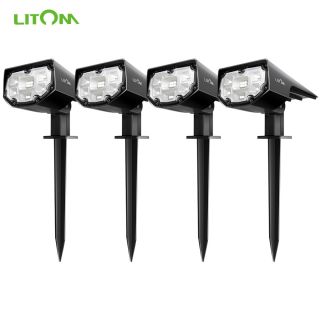 LITOM Luz LED Solar 2 en 1 para jardín  lámpara impermeable mejorada IP67  2 modos de iluminación para exteriores  focos solares ajustables  paquete de 4 Uds. Lámparas solares LED   
