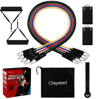 Set de 11 bandas elásticas Clispeed para ejercicios de resistencia, con cuerda de tracción, ideal para fitness tanto para hombres como mujeres