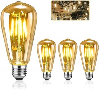 Juego de 3 Bombillas LED Vintage ST64 E27 4W 220V-230V, Blanco Cálido y Diseño Industrial para Decoración de Iluminación Antigua