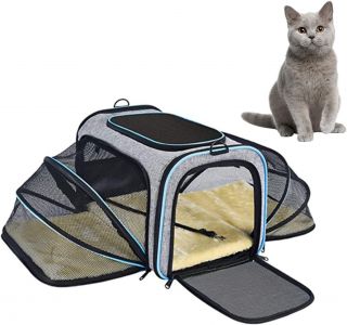 Transportín portátil para mascotas 46x28x28 cm Transportadoras para perros aprobado por aerolíneas - Portador de mascotas expandible de 2 lados con almohadilla de vellón extraíble para cachorros, perros, gatitos, animales pequeños