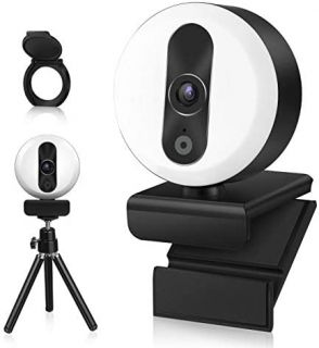 Webcam Tensphy 2K Full HD con micrófono, anillo de luz y trípode - Ideal para transmisiones en vivo, videollamadas, conferencias y cursos en línea - Plug and Play para PC, laptop y desktop mediante USB 2.0. ¡Disfruta de una experiencia única en línea!