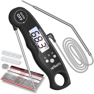 Termómetro digital con 2 sondas de acero inoxidable, lectura instantánea y alarma de temperatura preestablecida para carne asada y parrilla, ideal para cocina