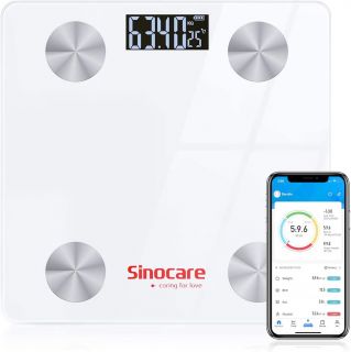 Báscula digital inteligente de composición corporal Sinocare, con Bluetooth y aplicación para smartphone, 12 medidas
