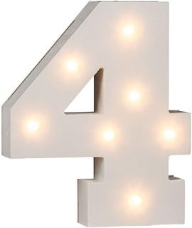 4 número Letra de madera iluminada con LED Letras Decorativas