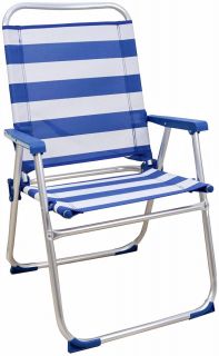 Silla de Playa Plegable de Aluminio 7 Posiciones Ajustables Azul Marino y Blanco 47*46*38/89cm