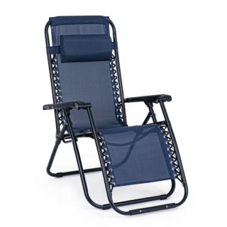 Tumbona Plegable Multiposiciones Silla Tumbona Metal Azul Marino Con Cojín Silla Gravedad Cero