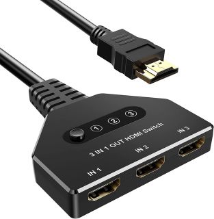 Conmutador HDMI 4K - 3 en 1 con salida HDMI Splitter, compatible con alimentación externa USB y resolución 4K 3D HD 1080P para Xbox, PS4, Roku, Bluray Player y HDTV