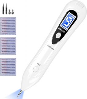 Bolígrafo de eliminación de etiquetas de piel DigHealth con LED UV, bolígrafo de eliminación de lunares aprobado por la FDA, 9 modos ajustables, removedor de etiquetas de piel con 30 agujas finas, kit de eliminación de etiquetas de piel para verrugas, man