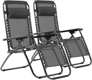 [PACK de 2] Tumbonas Plegables Multiposiciones Silla Tumbona Metal Negro con Cojín Silla Gravedad Cero