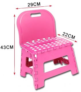 Taburete Plegable PVC con Respaldo 43x22x29cm Color Surtido Azul/Rosa/Rojo