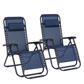 [PACK de 2] Tumbonas Plegable Multiposiciones Silla Tumbona Metal Azul Marino Con Cojín Silla Gravedad Cero