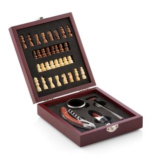 Ajedrez con caja Madera con Set de Accesorios para Vino (37 Piezas)